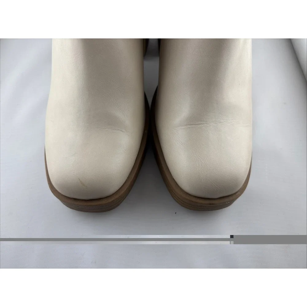 Universal Threads Chunky Ankle Zip Heel Boots Cream Faux Leather Women Size 9
